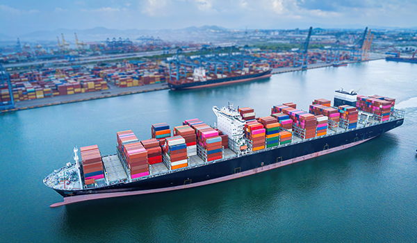 container ship leaving port